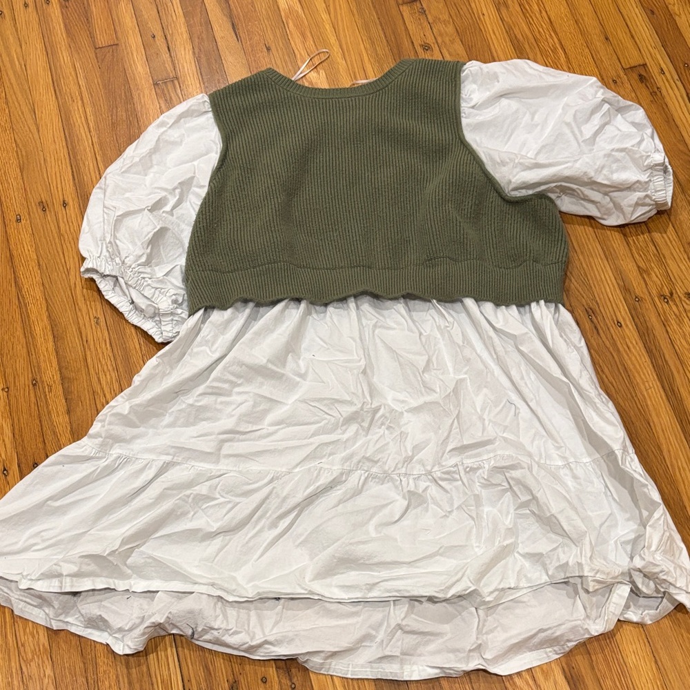 Eloquii Olive Green and White Dress